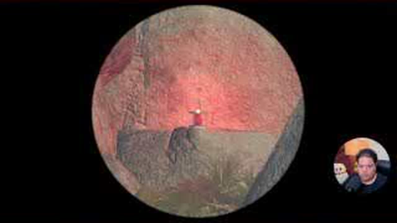 Open red-lit reward case viewed through the BIG WALK telescope