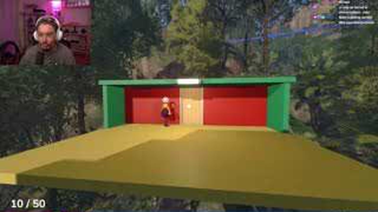 Player holding the door button inside the BIG WALK cooperative course