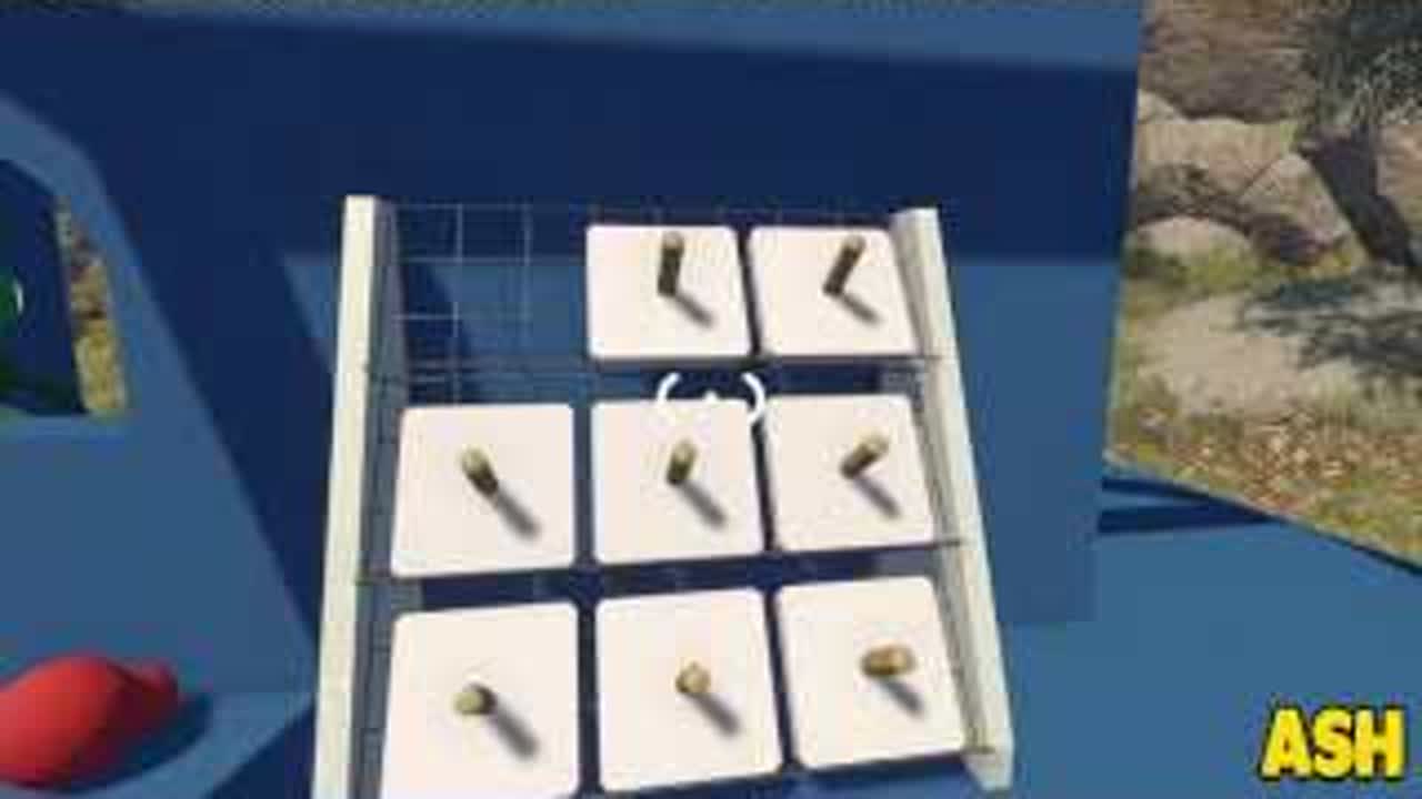 Nine handled symbol pieces on the builder side of the BIG WALK turnstile puzzle