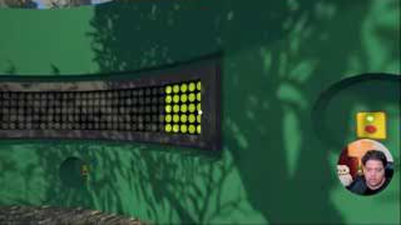 Outside button and progress meter on the BIG WALK green glass building